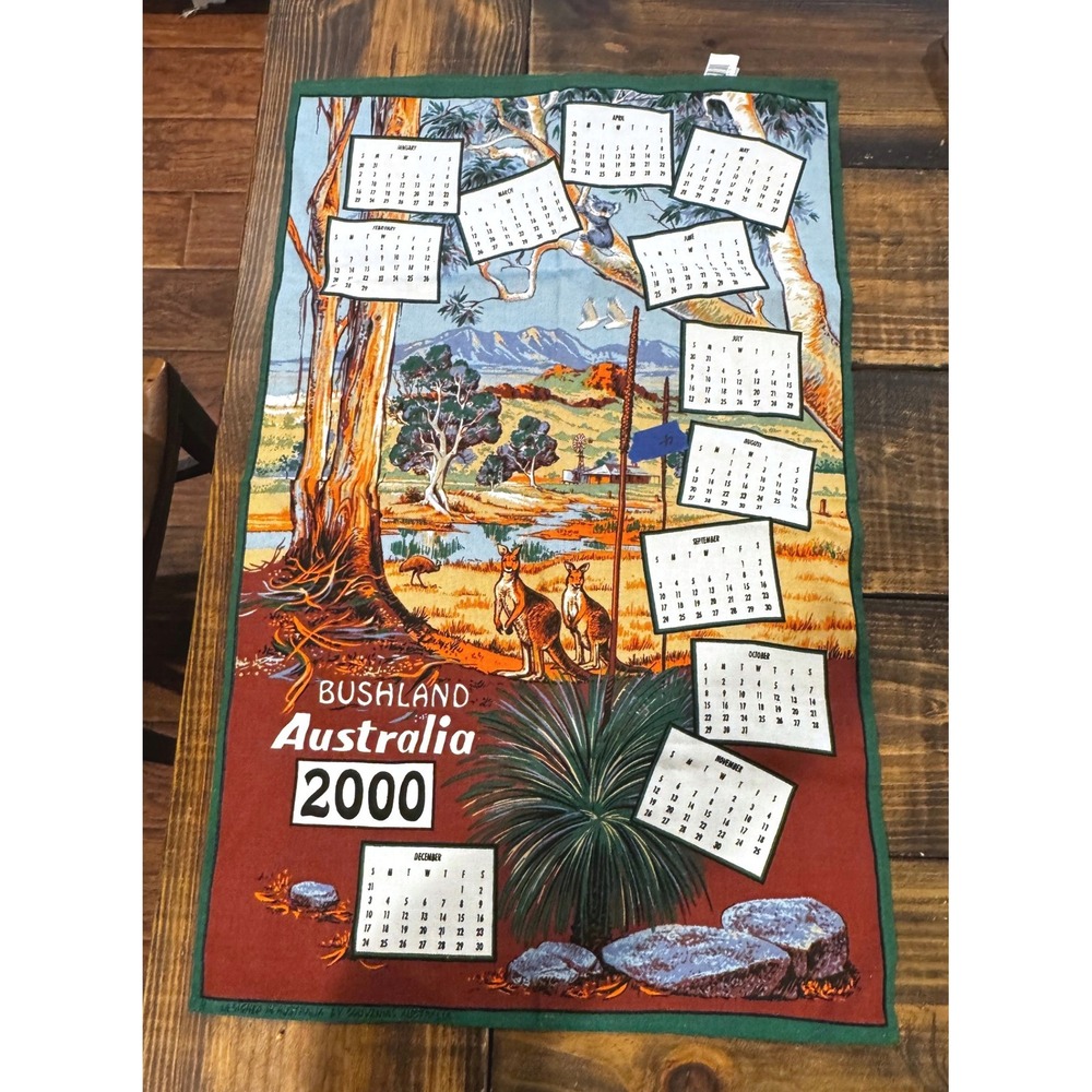 Souvenirs Australia Kitchen Towel Calendar 2000 Red Green Bushland Cotton Vtg